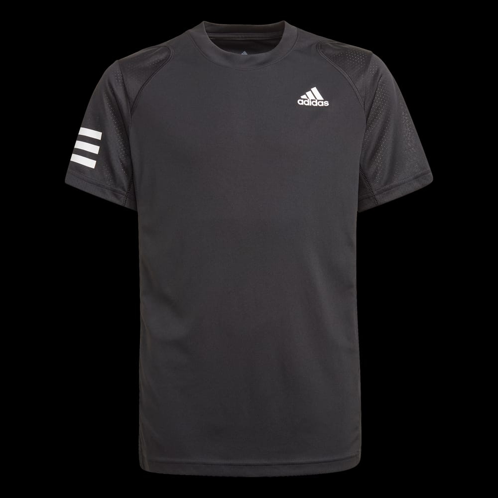 

adidas kids boys half sleeve club tennis t-shirt with 3 stripes on sleeve pack of 1- black