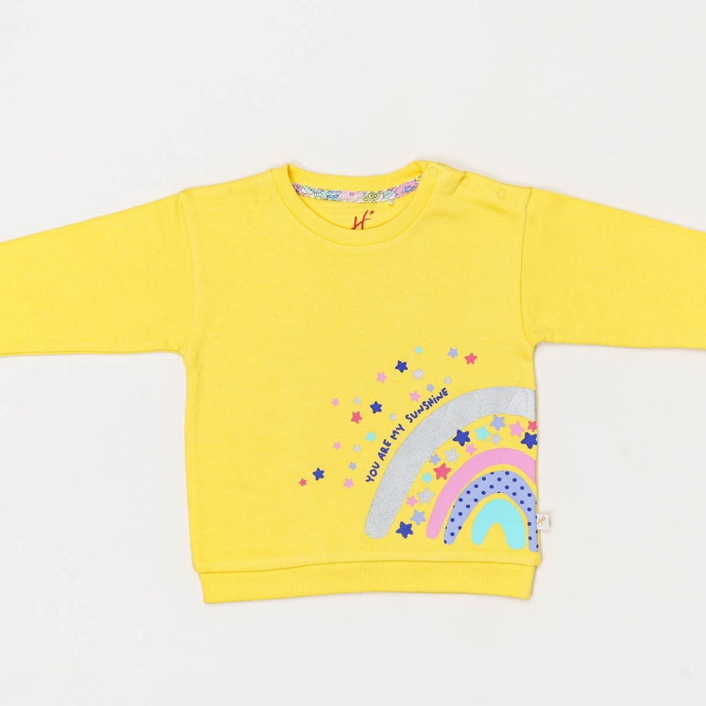 

H by Hamleys Girls Full Sleeve Sweatshirt Rainbow Design-Yellow