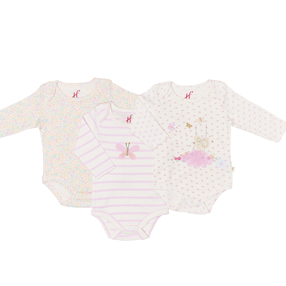 

H by Hamleys Girls Full Sleeve Bodysuit -Pack of 3-Multicolor