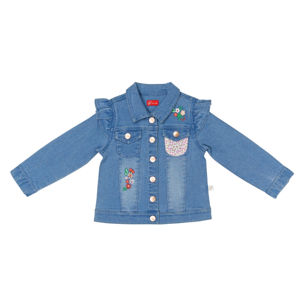 

H by Hamleys Girls Full Sleeve Denim Jacket Patchwork And Frill Details-Blue