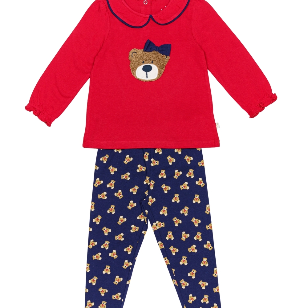 

H by Hamleys Girls Full Sleeve Tee&amp Bottom Set Bear Design-Multicolor