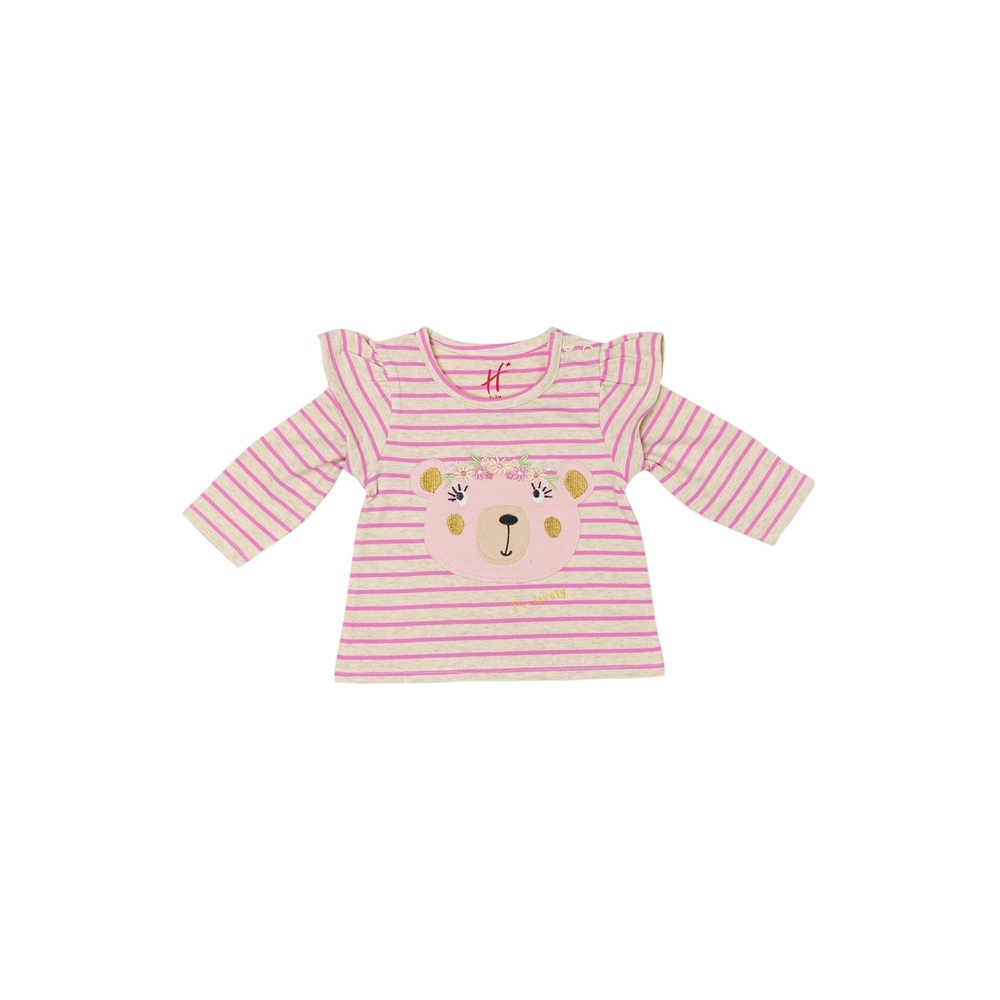 

H by Hamleys Girls Full Sleeve T Shirt Striped Bear Design-Multicolor