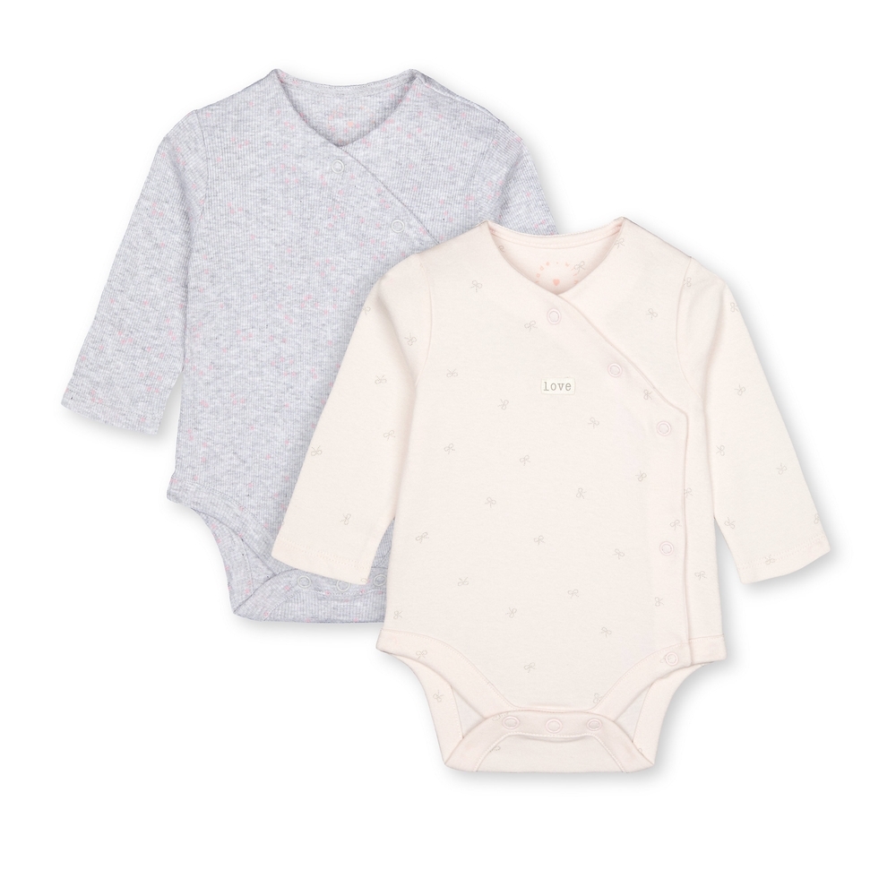 

Girls Full Sleeves Printed Bodysuit - Pack Of 2 - Pink Grey