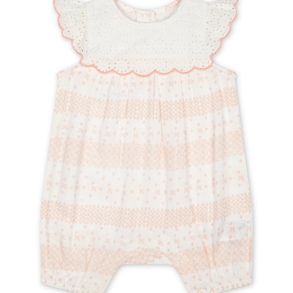 

Girls Half Sleeves Schiffli Romper - Pink