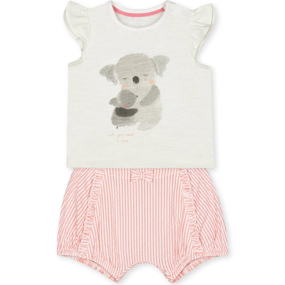 

Girls Half Sleeves Koala Print Tee And Shorts Set - Pink White