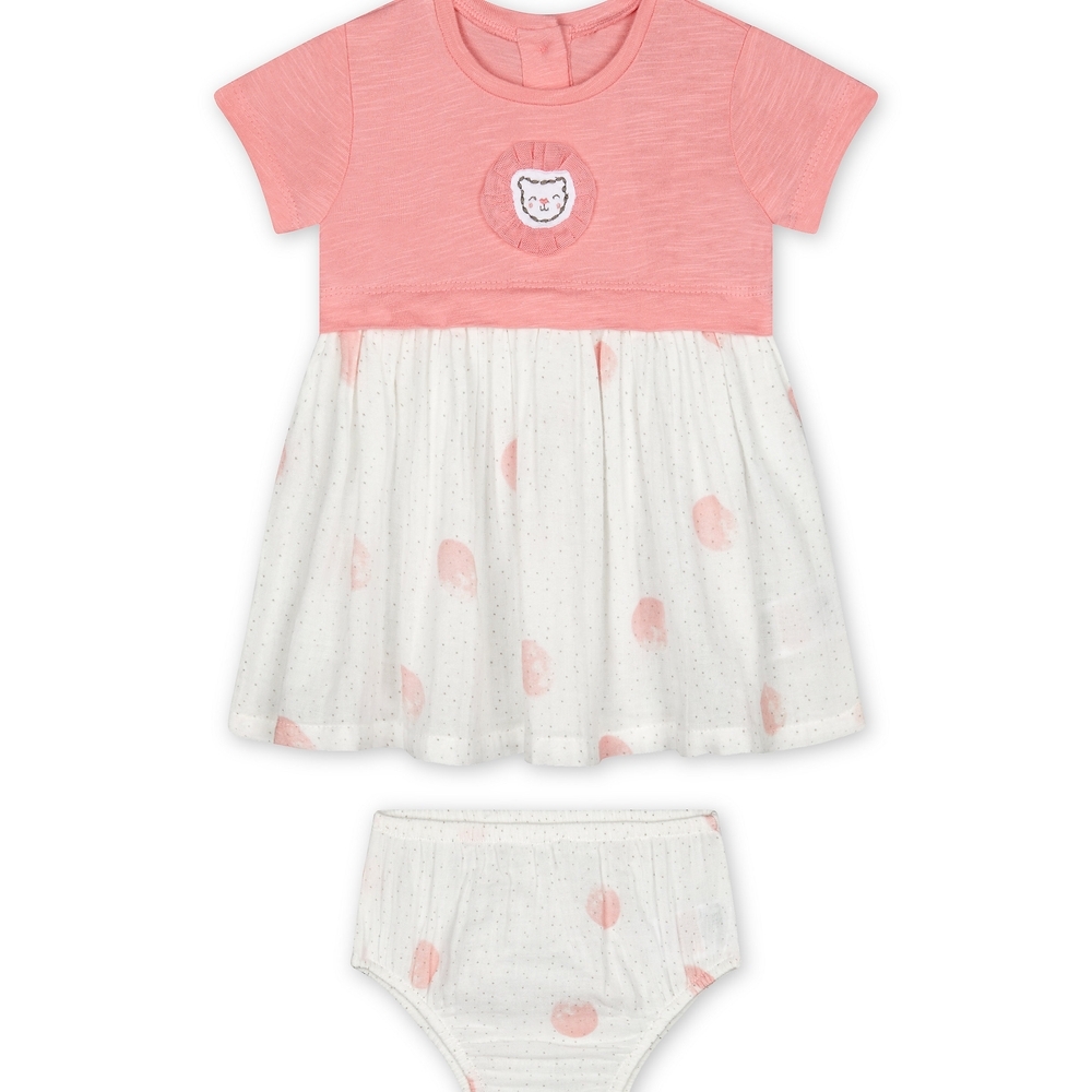 

Girls Half Sleeves Printed Dress - Pink White