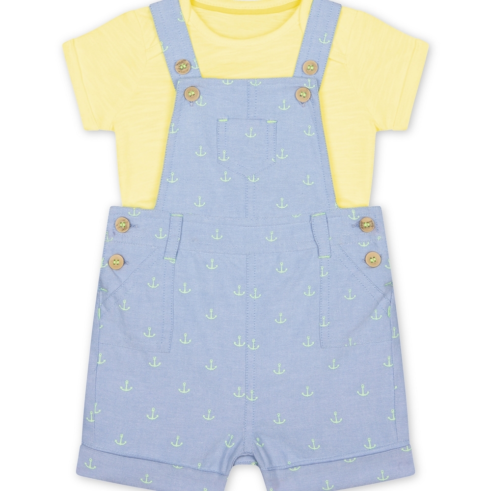 

Boys Half Sleeves Anchor Print Dungaree Set - Blue Yellow