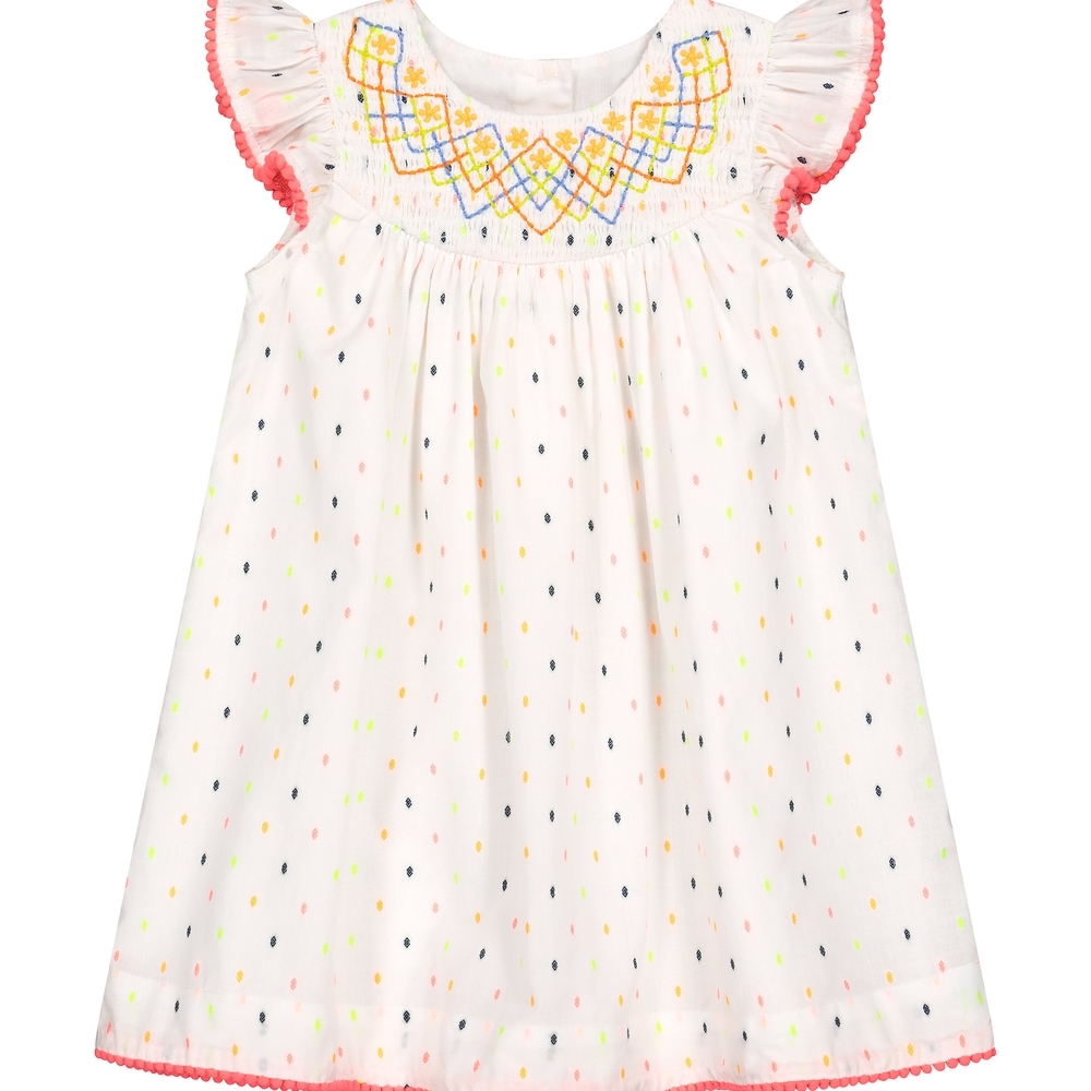 

Girls Half Sleeves Embroidered Dobby Dress - White
