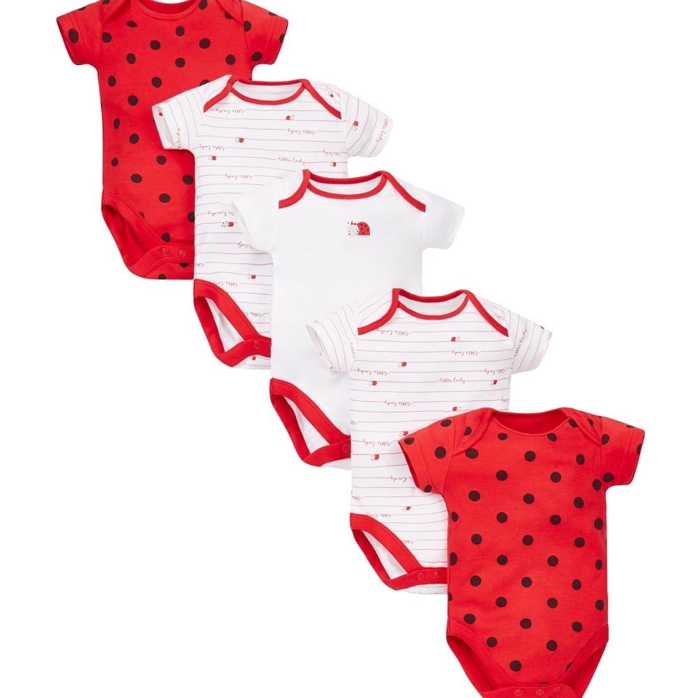 

Girls Ladybird Bodysuits - 5 Pack - Red