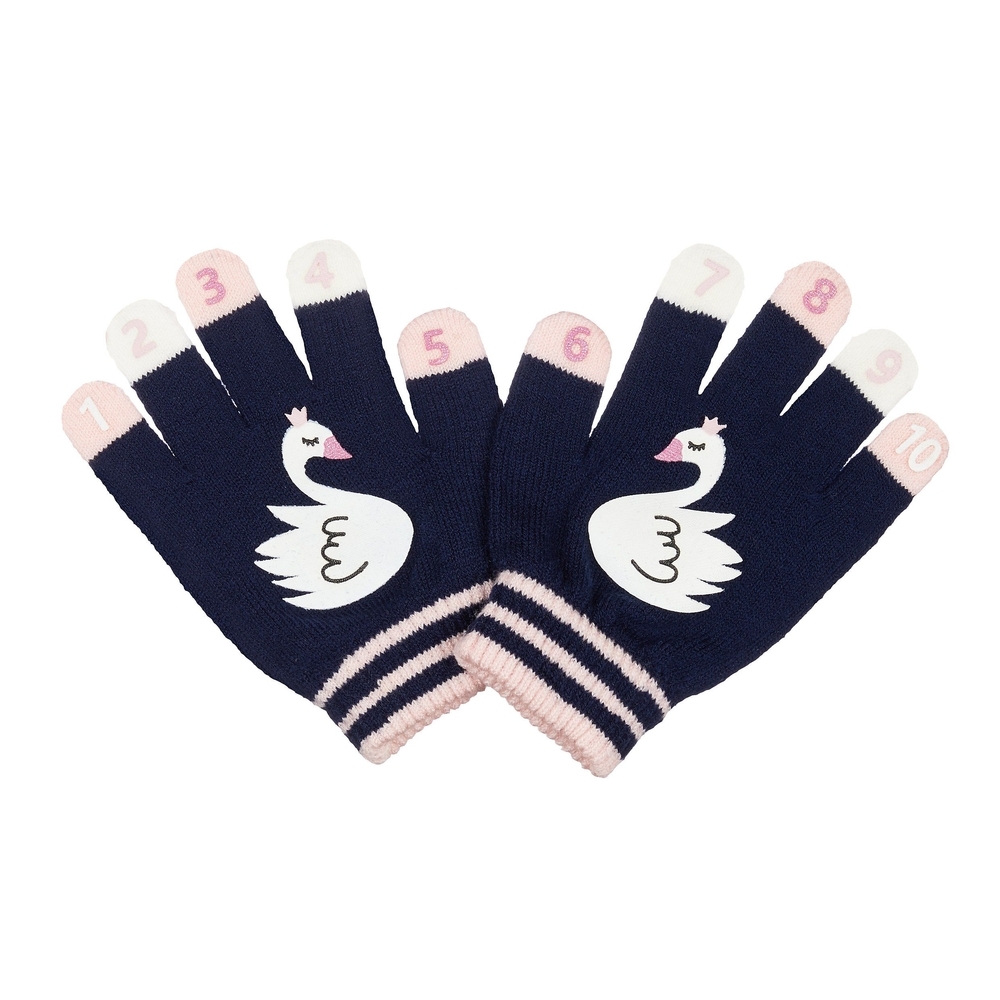 

Girls Swan Counting Gloves - Navy