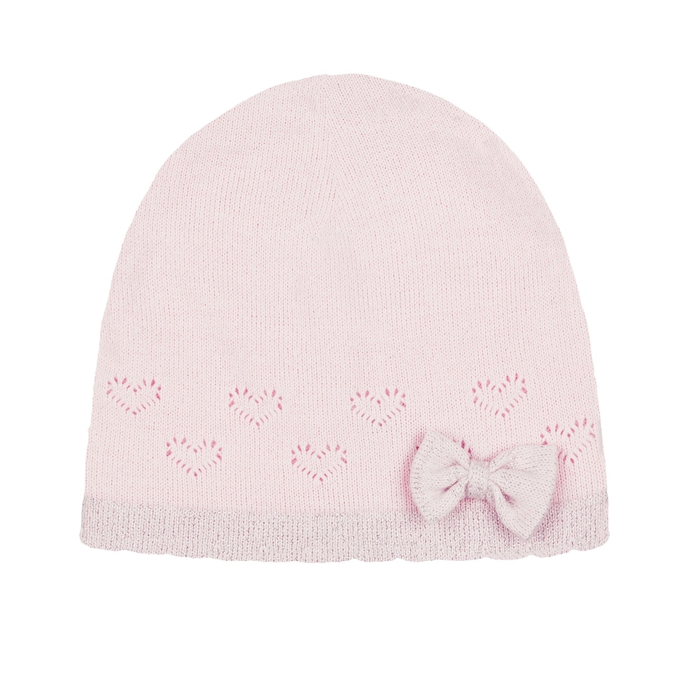 

Girls Bow Pointelle Beanie Hat - Pink