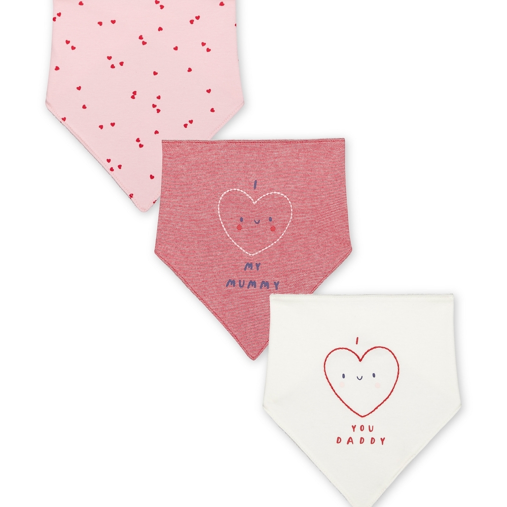 

Girls Bibs Heart Print And Embroidery - Pack Of 3 - Pink Red White - Pink