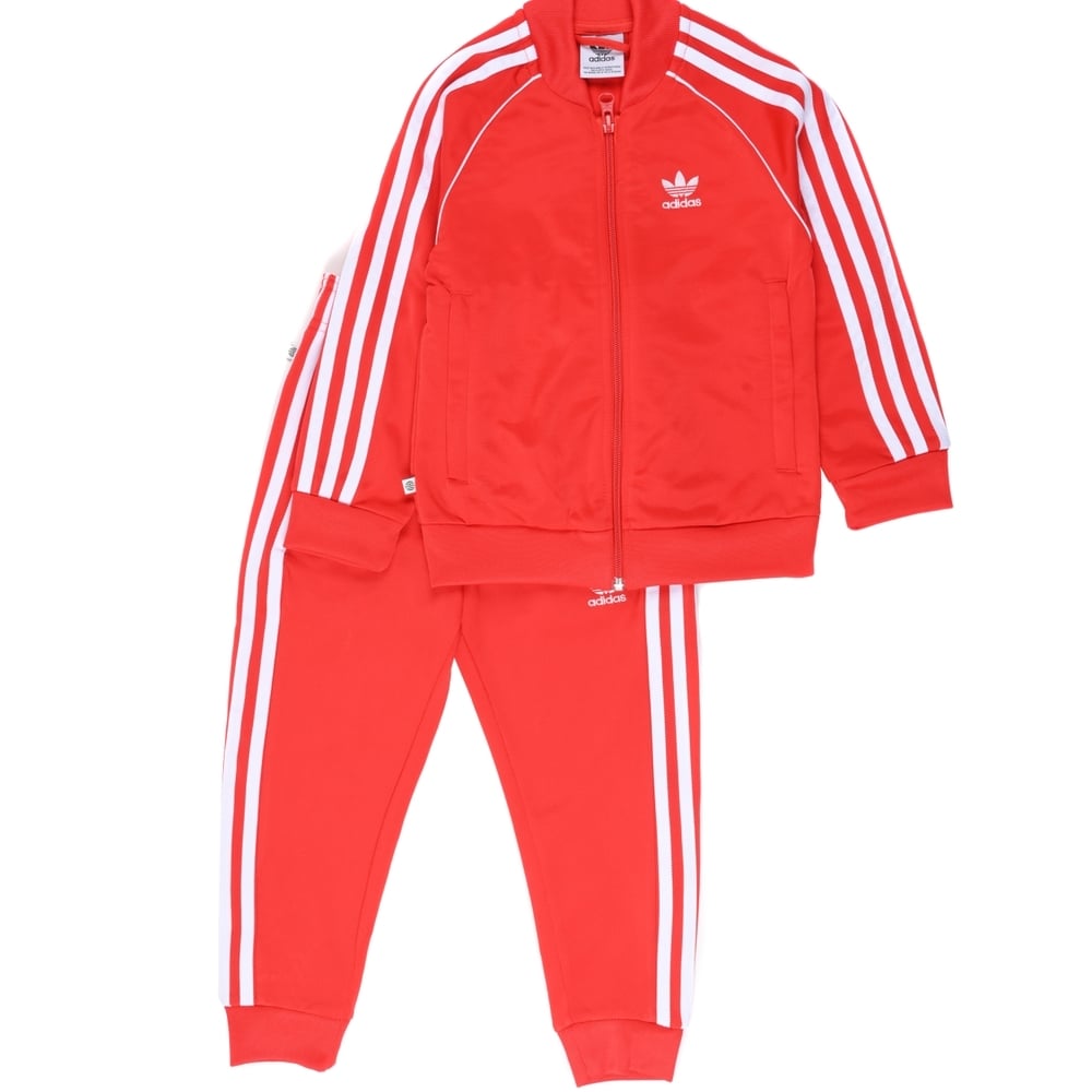 

Adidas Kids Full Sleeves Tracksuit Unisex Stripes-Pack Of 1-Red