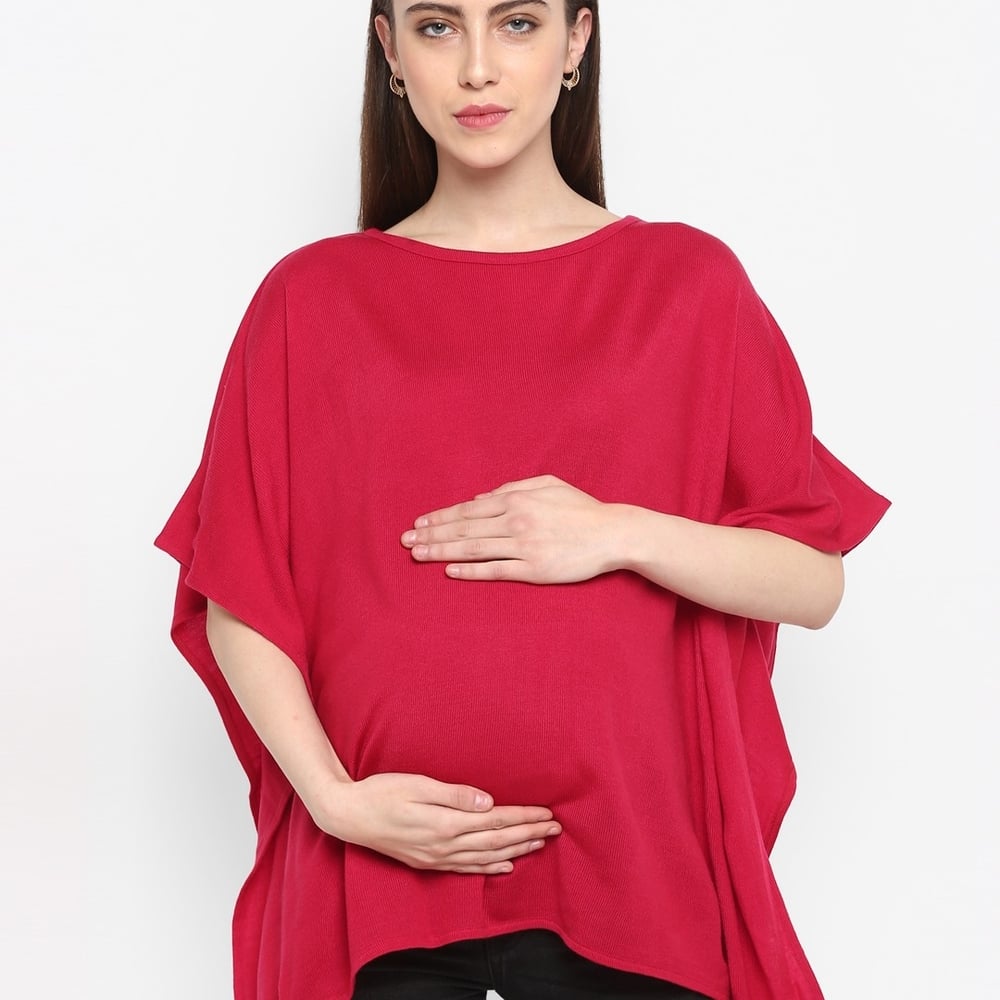 

Momsoon women maternity three-fourth sleeves top- Red