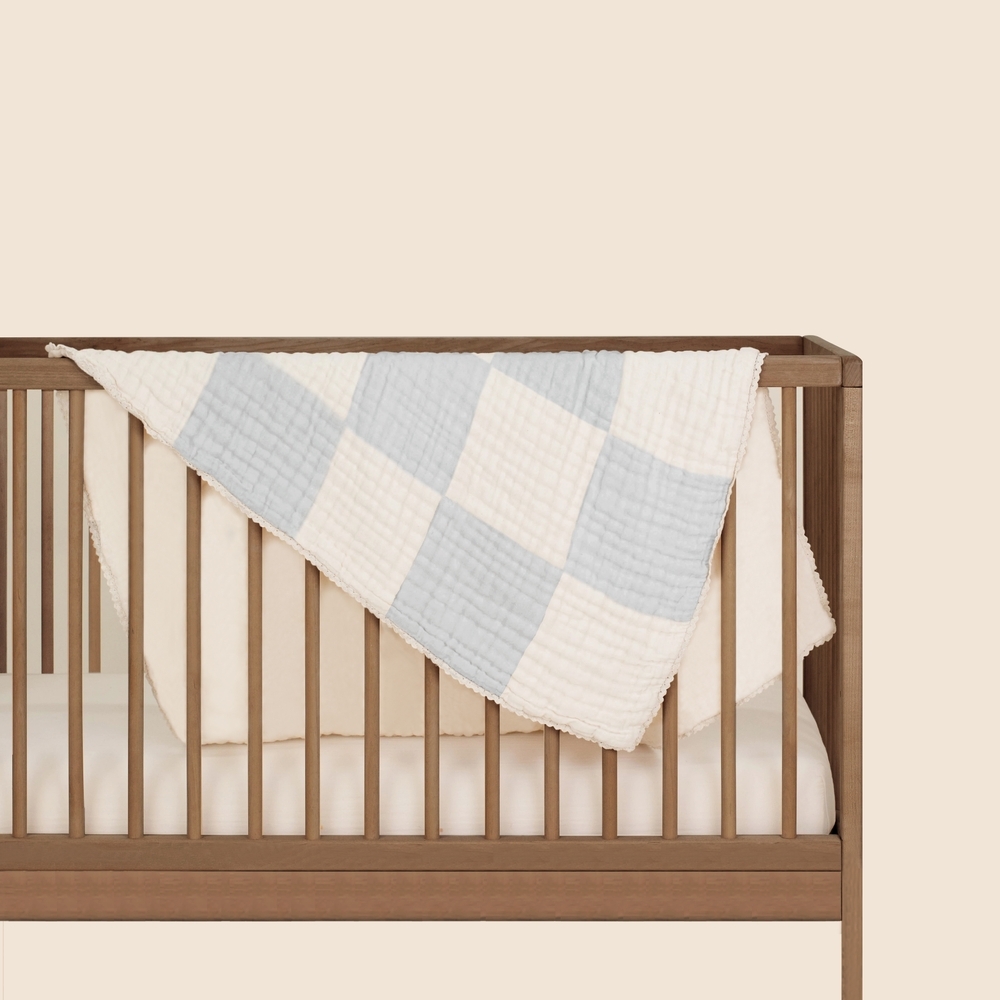 

Abracadabra 4 layer patchwork muslin blanket blue