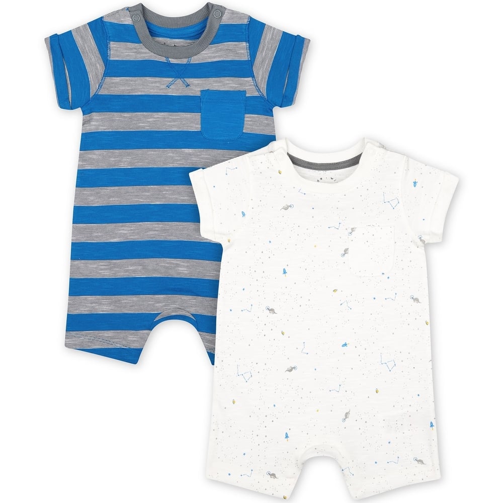 

Boys Half Sleeves Romper Striped And Space Print - Pack Of 2 - Multicolor