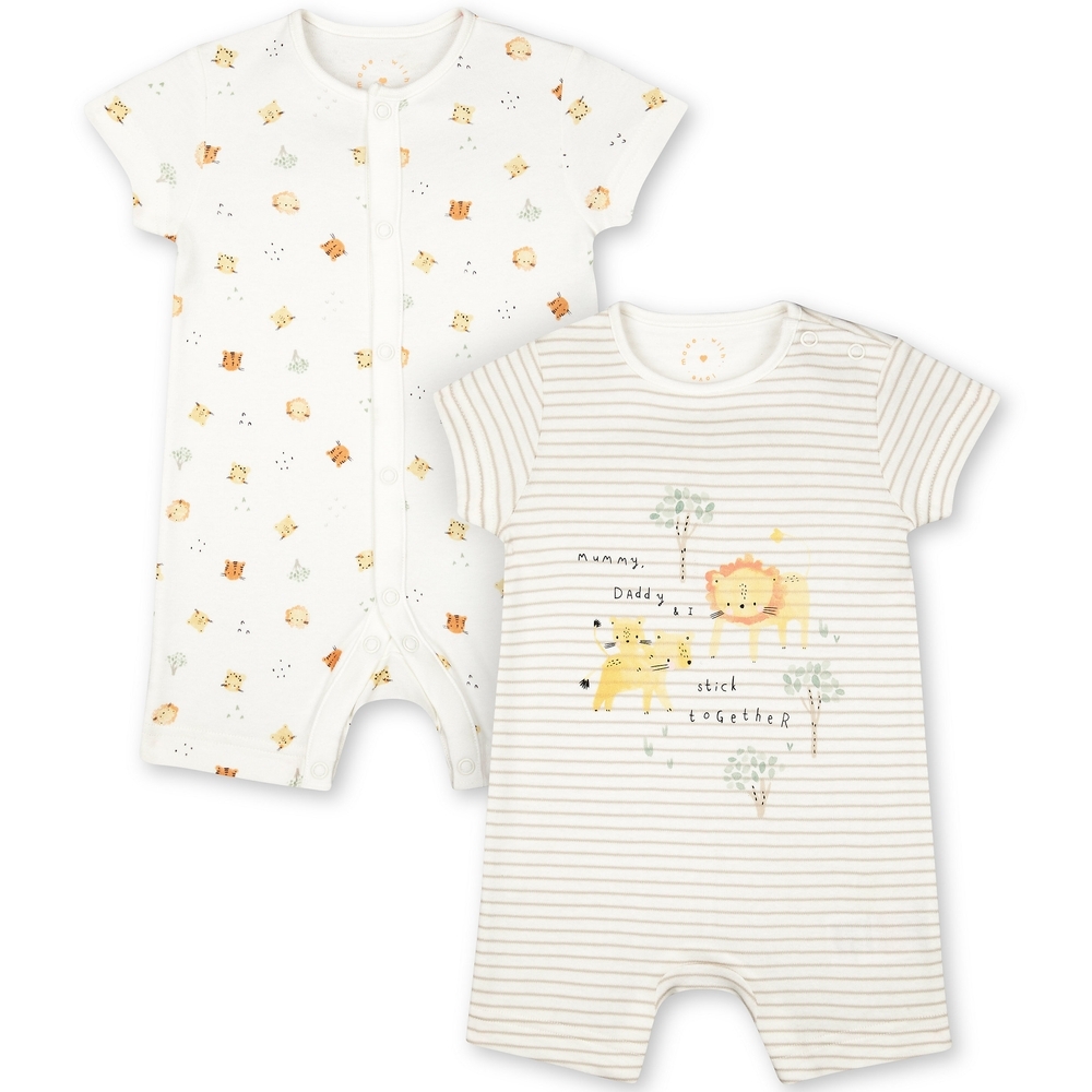 

Unisex Half Sleeves Romper Animal Print - Pack Of 2 - Cream