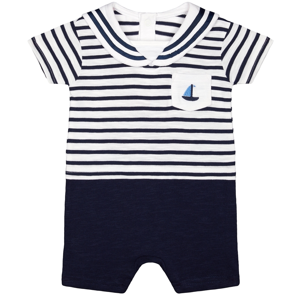 

Boys Half Sleeves Mock Sailor Romper Striped - Navy