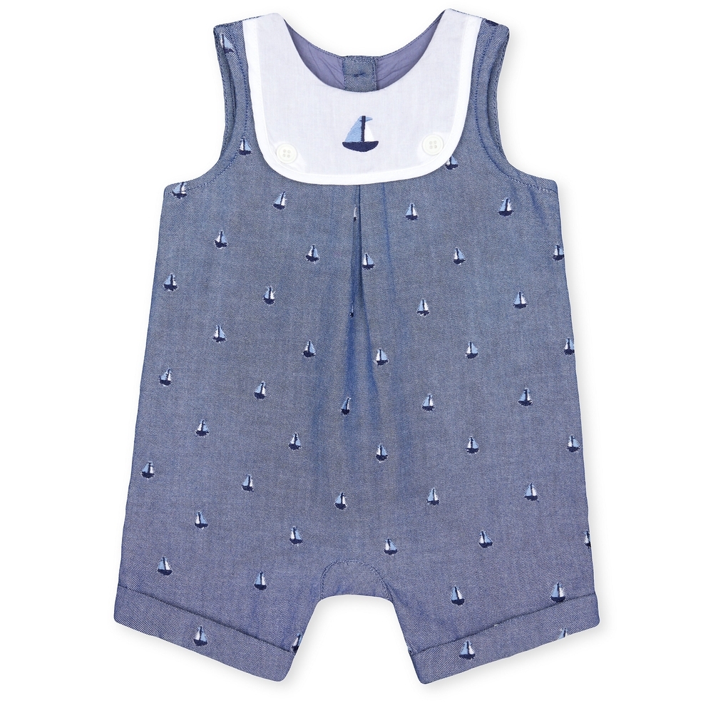 

Boys Sleeveless Romper Boat Embroidery - Blue