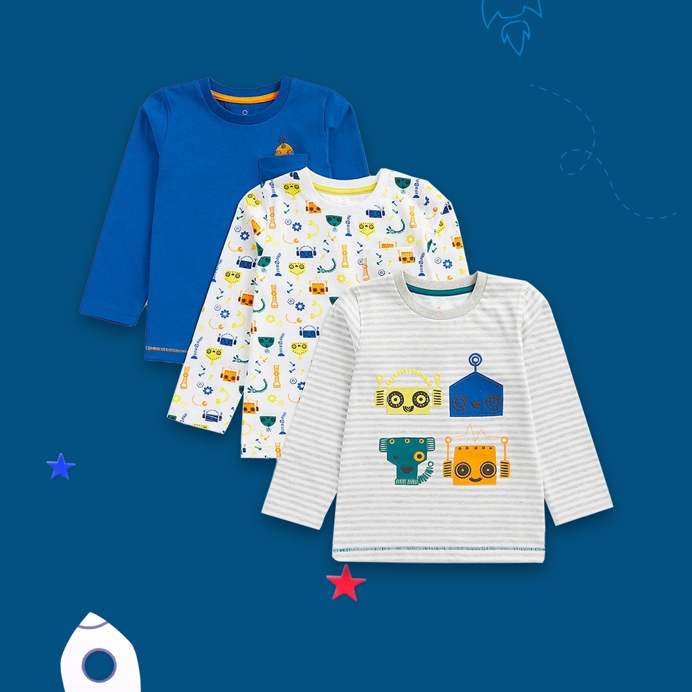 

Boys Full Sleeves T-Shirt -Pack Of 3-Multicolor