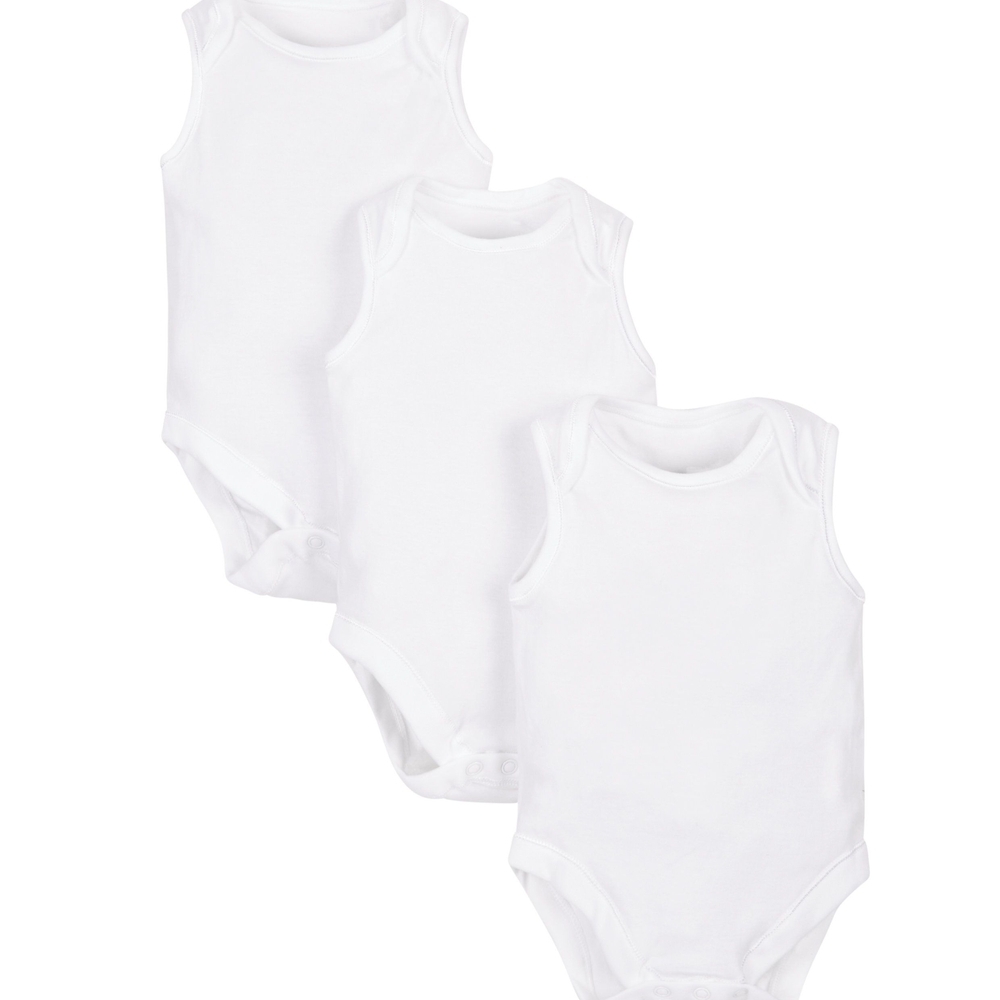 

Unisex Sleeveless Bodysuit - Pack Of 3 - White