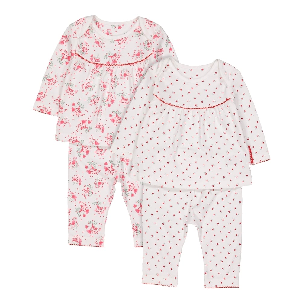 

Girls Full Sleeves Floral Print Lace Pyjamas - Pack Of 2 - White