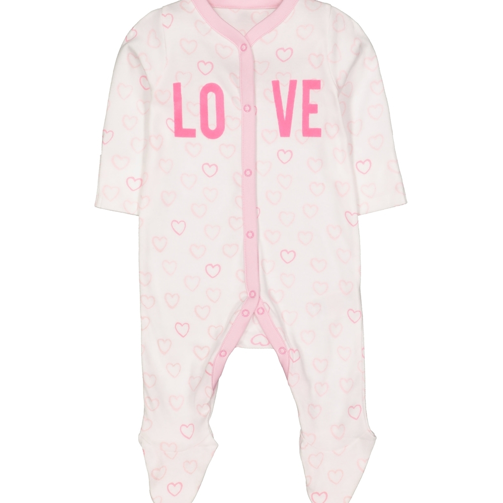 

Girls Full Sleeves Heart And Text Print Sleepsuit - White