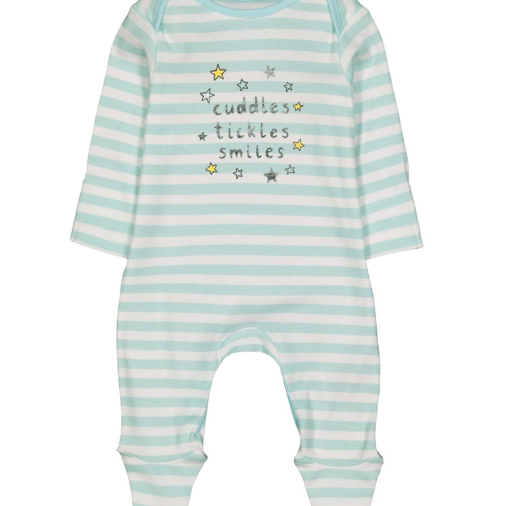 

Unisex Full Sleeves Sleepsuit Striped Text Print - Blue White