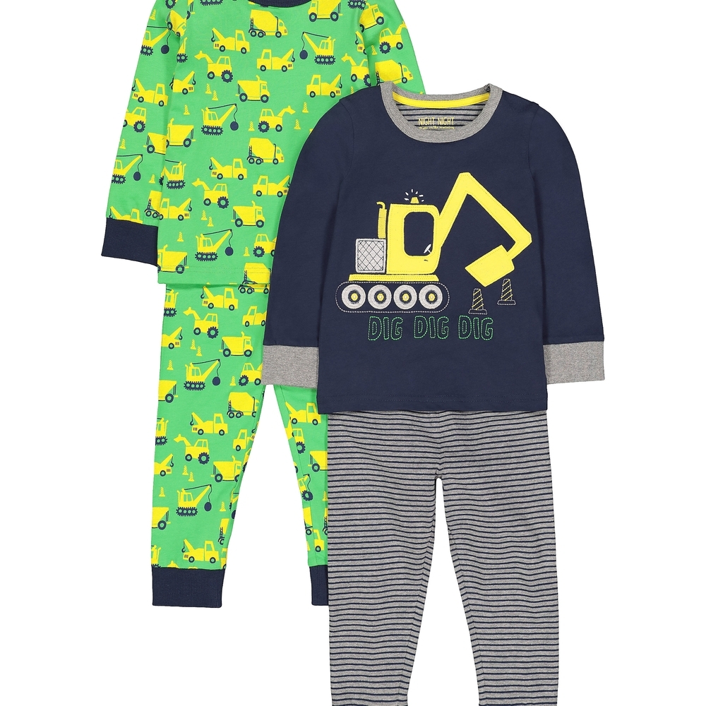 

Boys Full Sleeves Pyjamas Patch Digger - Pack Of 2 - Green Navy