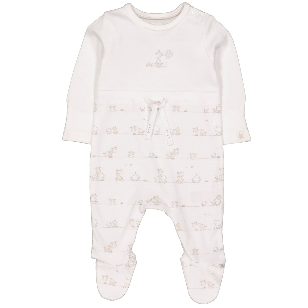 

Unisex Full Sleeves Sleepsuit Giraffe Print And Embroidery - White