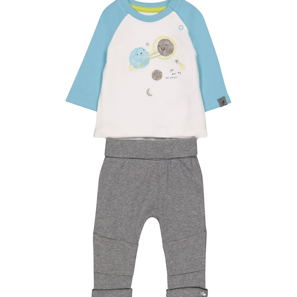 

Boys Full Sleeves Bodysuit And Jogger Set Space Glitter Print - Blue Grey