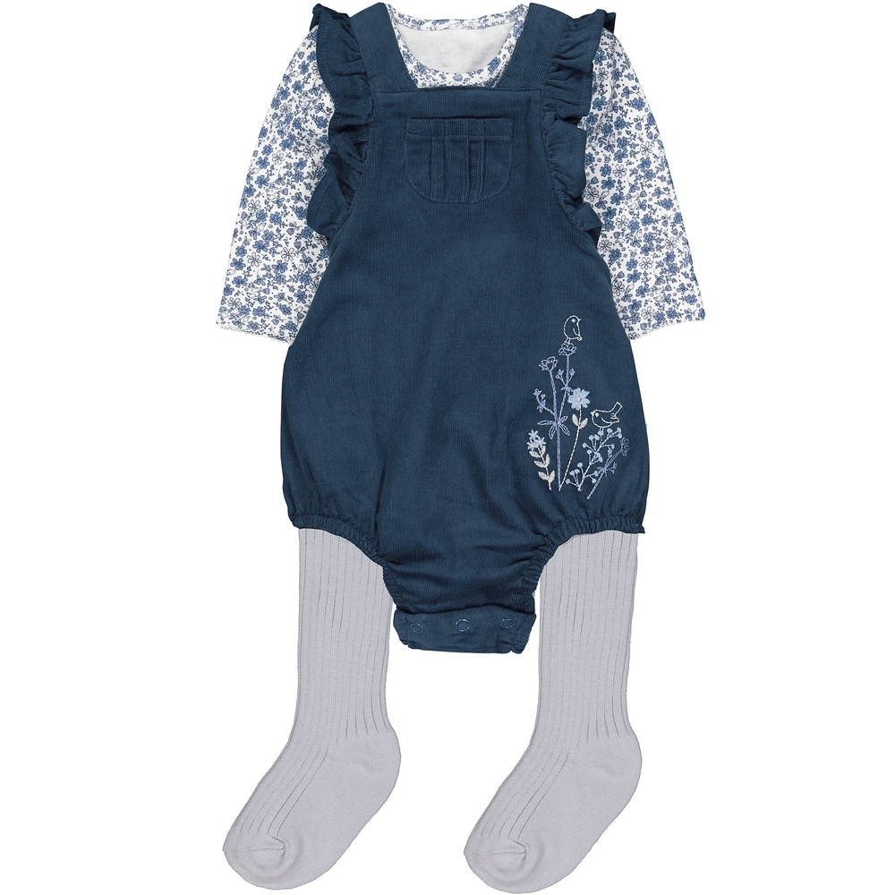 

Blue Floral Cord Bibshorts Three Piece Set