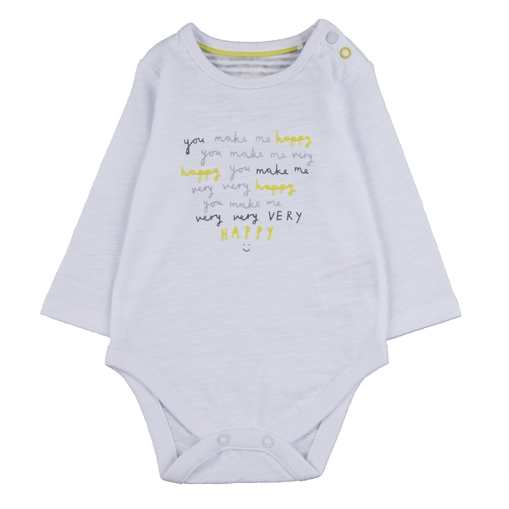 

Unisex Full Sleeves Bodysuit Text Print - White