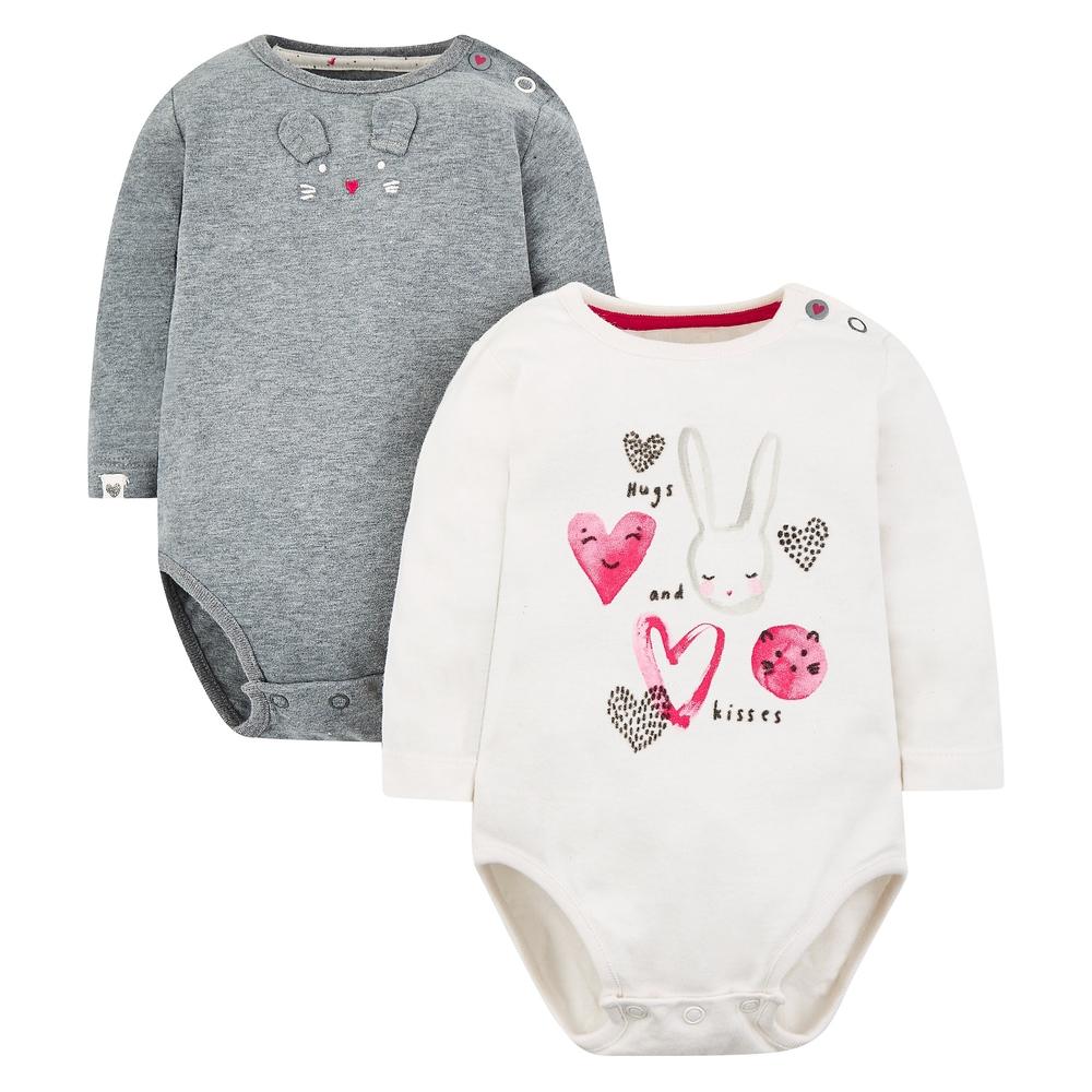 

Girls Full Sleeves Bunny Heart Bodysuit - Pack Of 2 - Multicolor