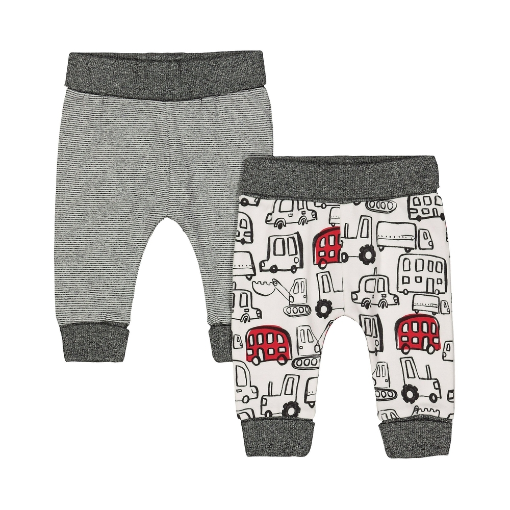 

Boys Joggers Stripe And Bus Print - Pack Of 2 - Grey White