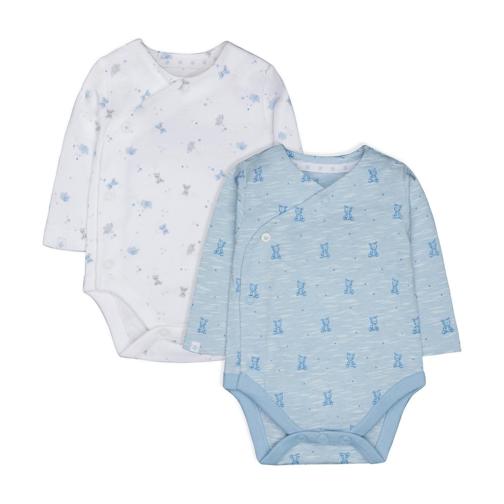 

Boys Full Sleeves Bodysuits Bear Print - Pack Of 2 - Blue White