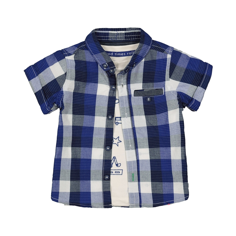 

Blue Check Shirt And Vehicle T-Shirt Set
