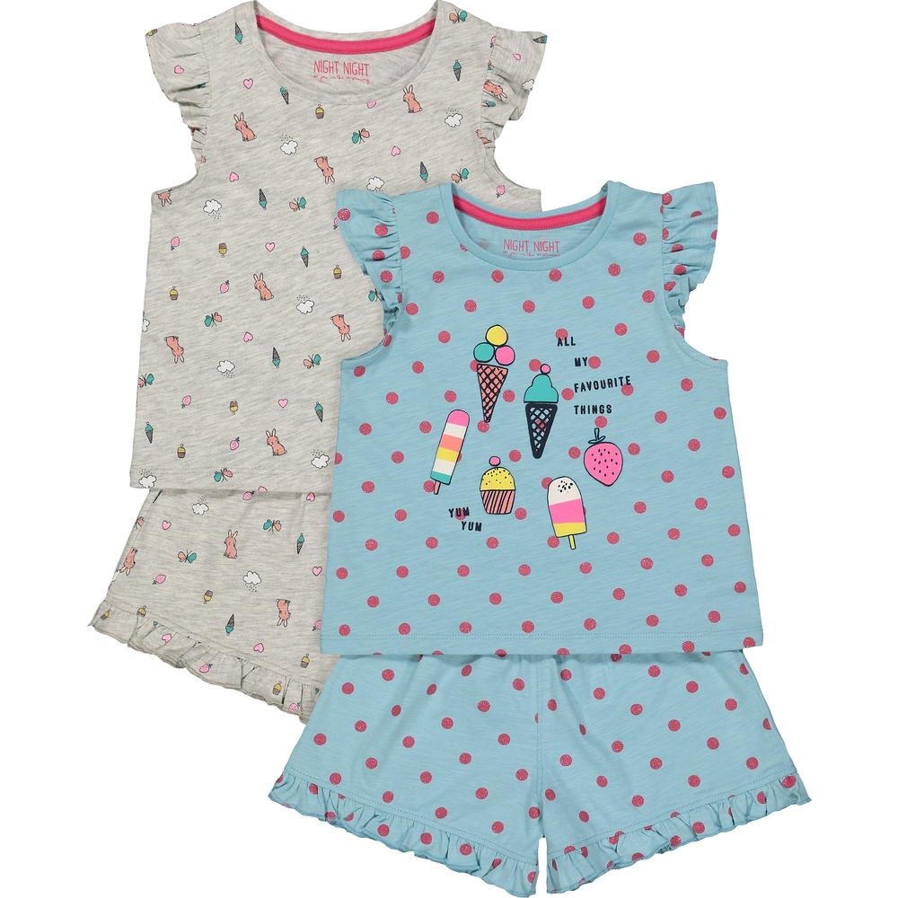 

Girls Shorts Set Polka Dot With Ice Cream Print - Pack Of 2 - Grey Blue