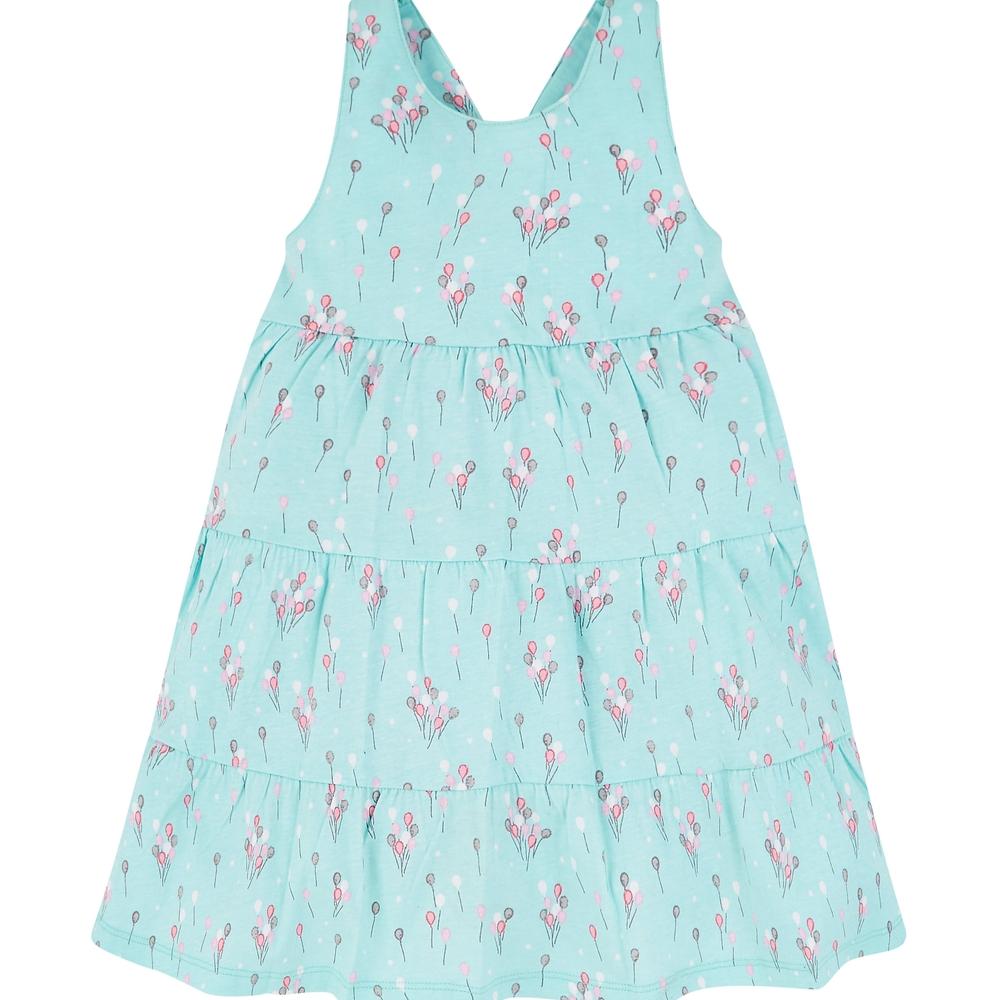 

Girls Sleeveless Balloon Print Tiered Dress - Blue