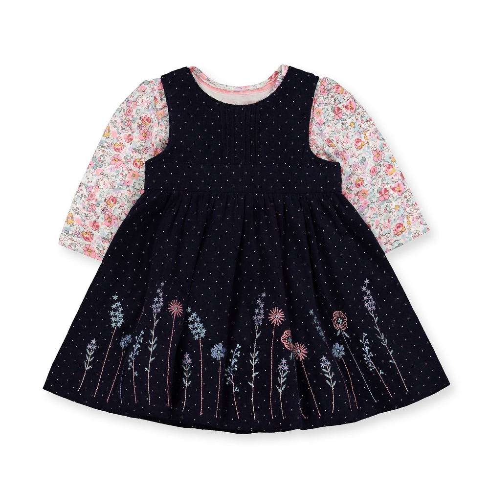 

Navy Floral Cord Dress And Bodysuit Set