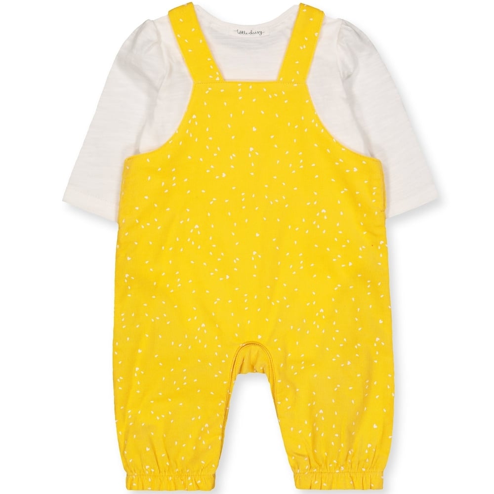 

Yellow Cord Dungarees And White Bodysuit Set