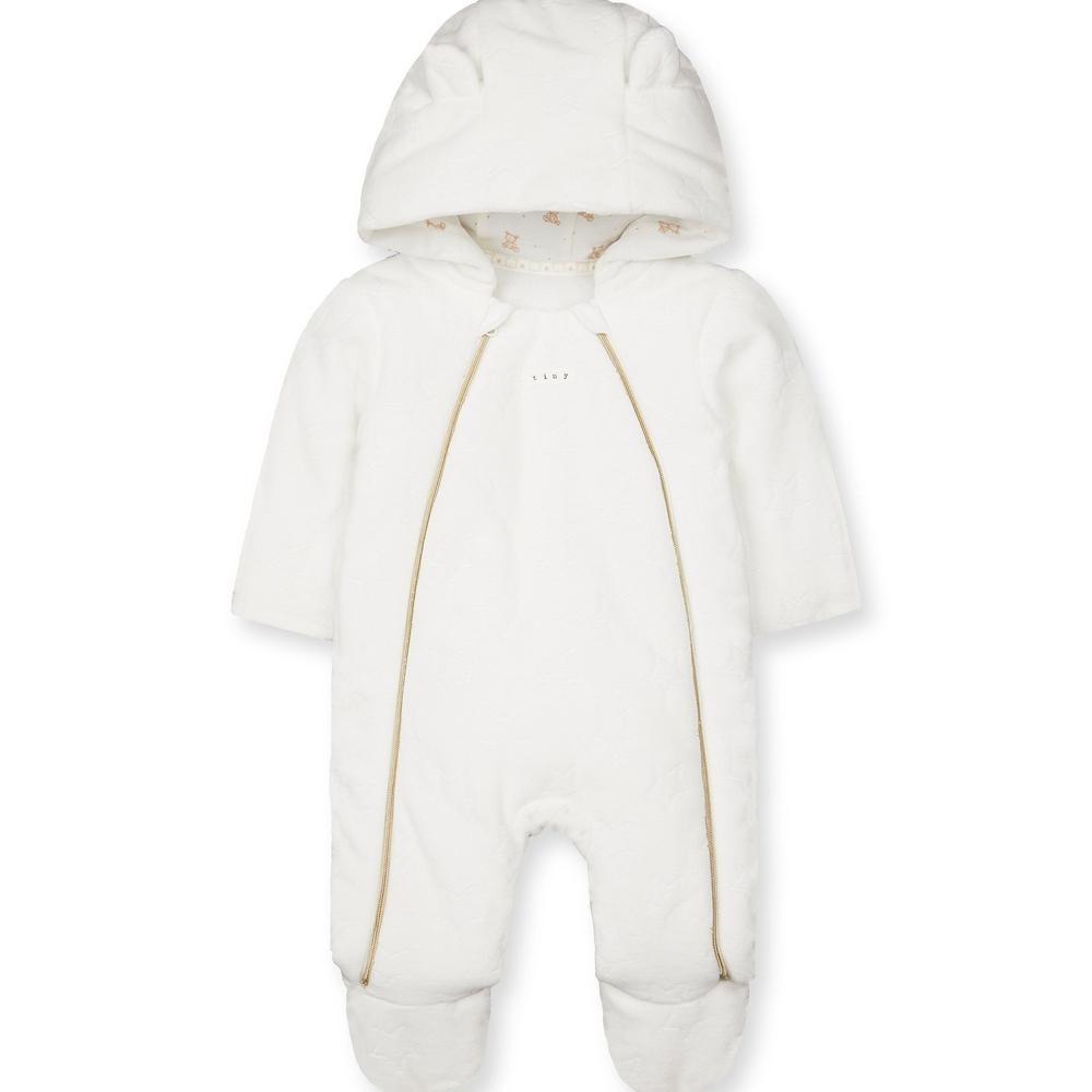 

My First White Star Velour Pramsuit