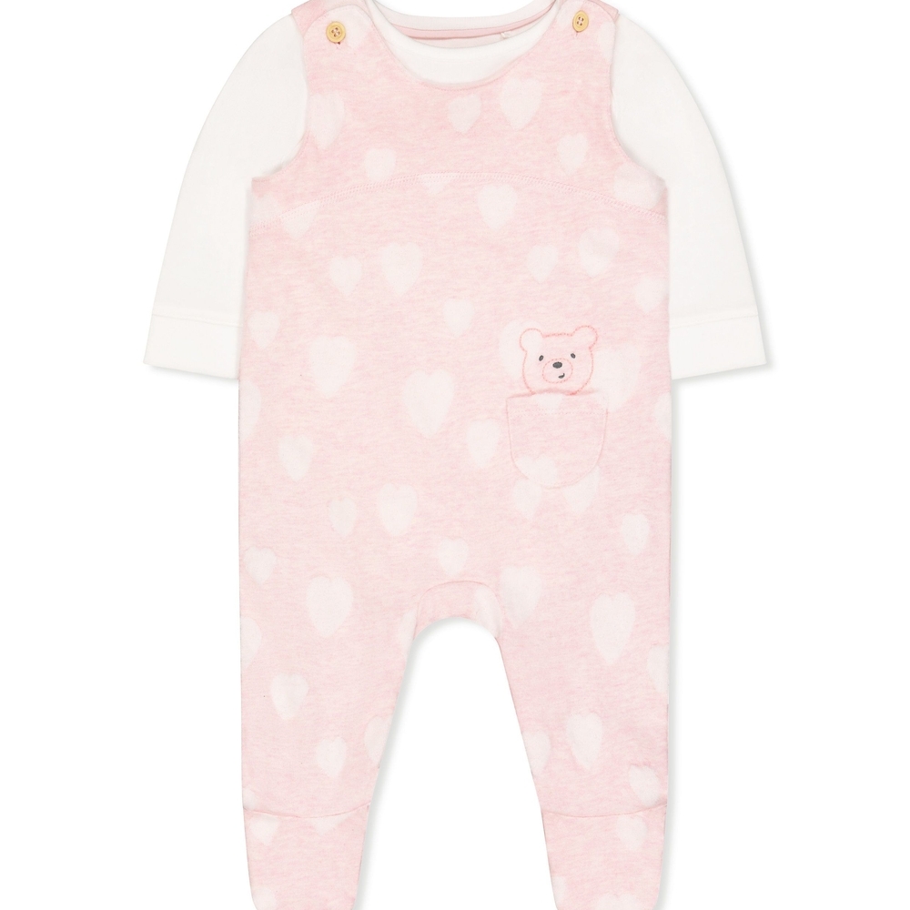 

My First Pink Bear Dungarees And Cream Bodysuit Set