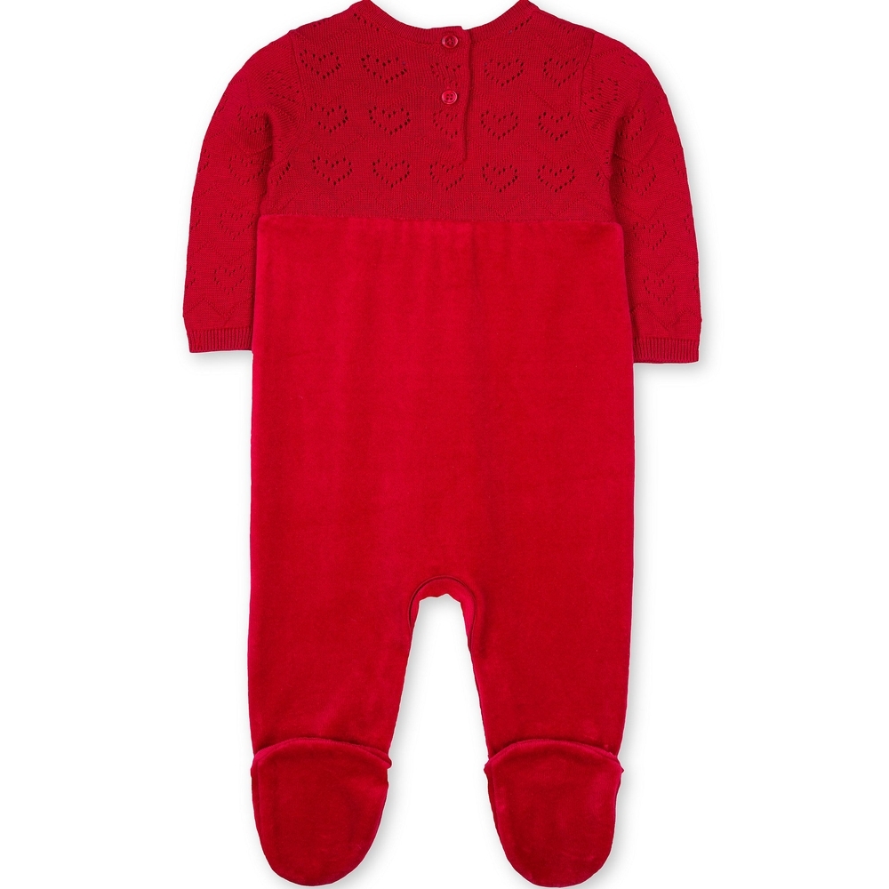 

Girls Full Sleeves Heart Pattern Velour Sleepsuit - Red