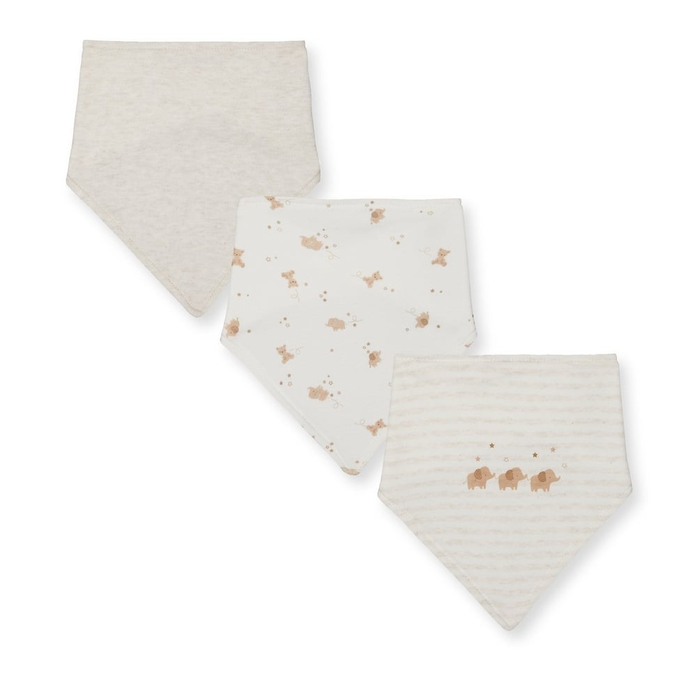 

Unisex Bibs Stripe And Elephant Print - Pack Of 3 - Beige White
