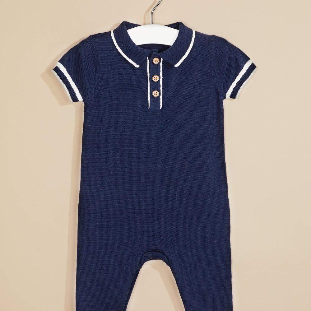 

Navy Knit Collared All In One