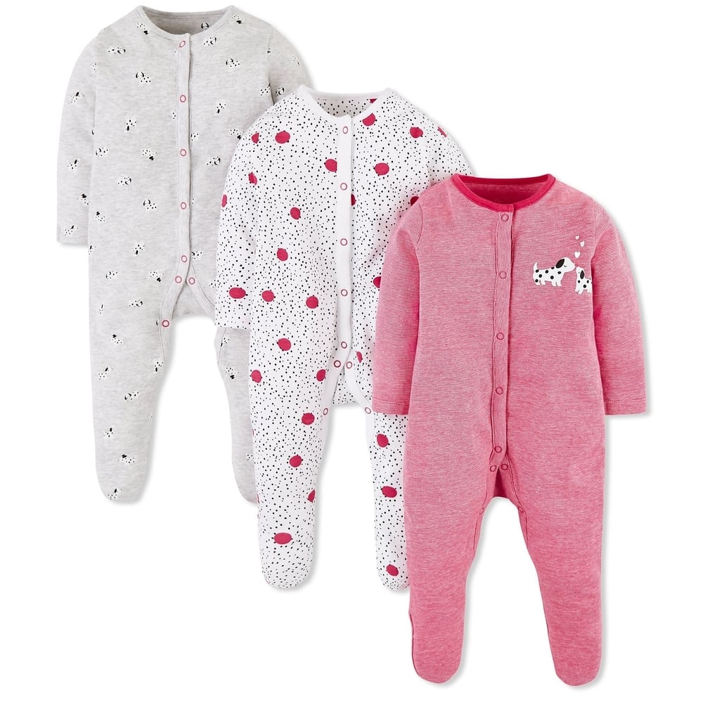 

Girls Full Sleeves Spotty Puppy Print Sleepsuit - Pack Of 3 - Multicolor