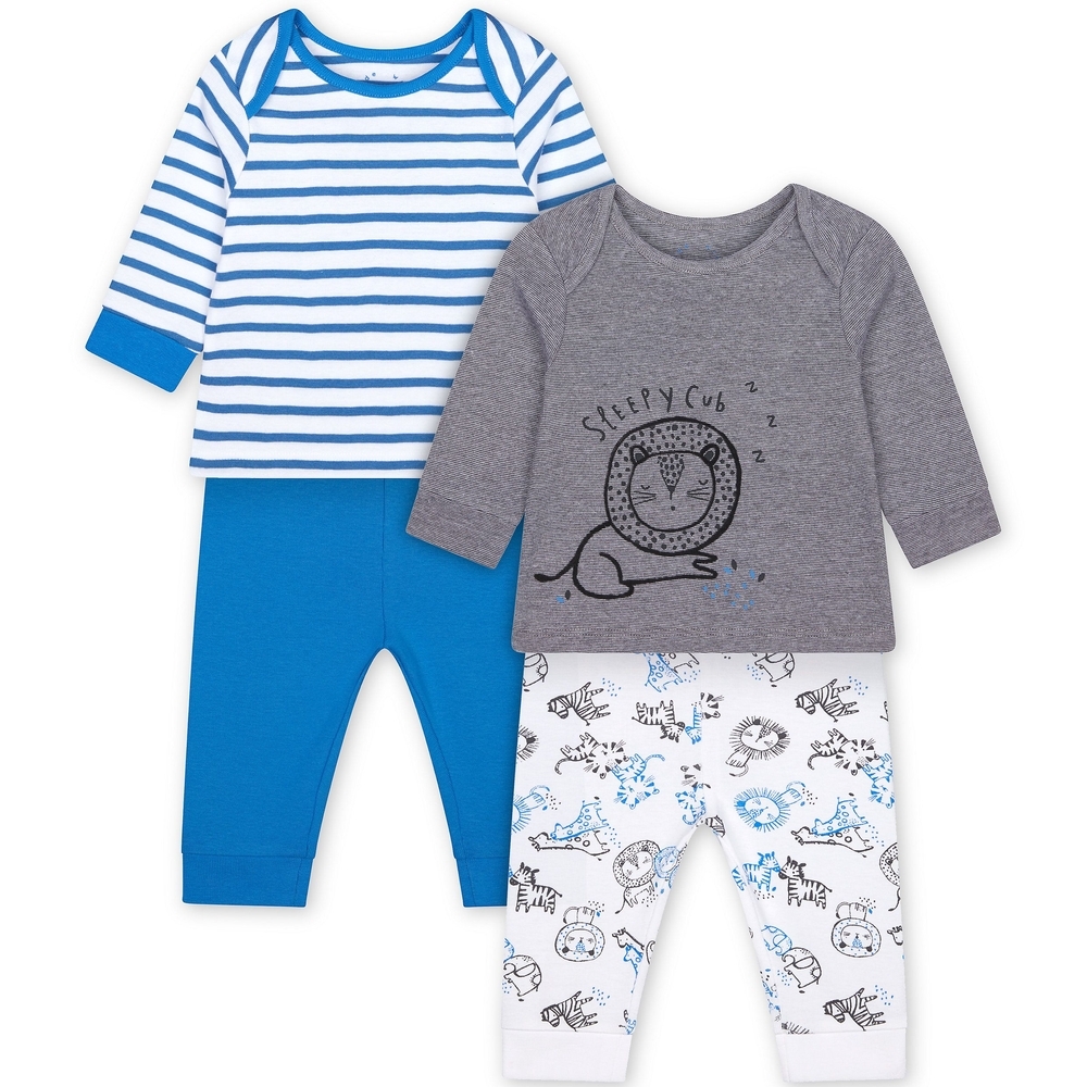 

Boys Full Sleeves Pyjamas Stripe And Lion Print - Pack Of 2 - Blue Grey