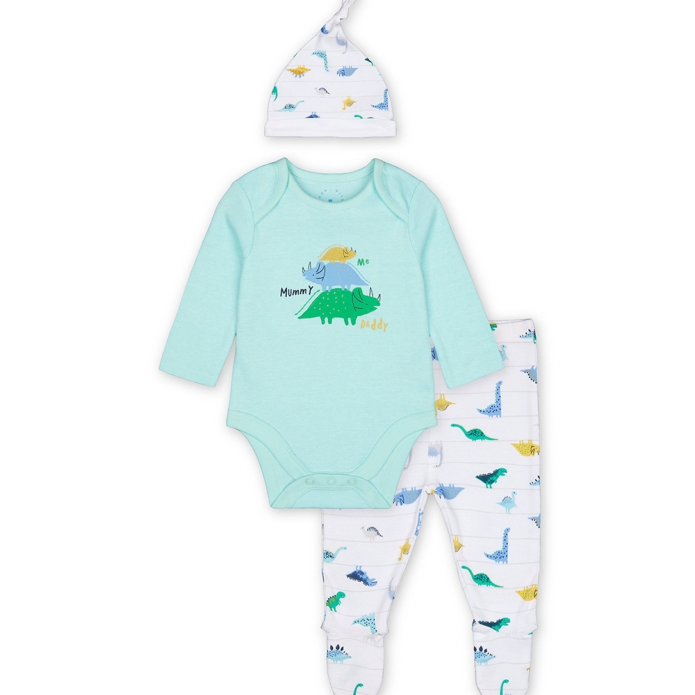 

Boys Full Sleeves 3 Piece Set Dinosaur Print - Blue