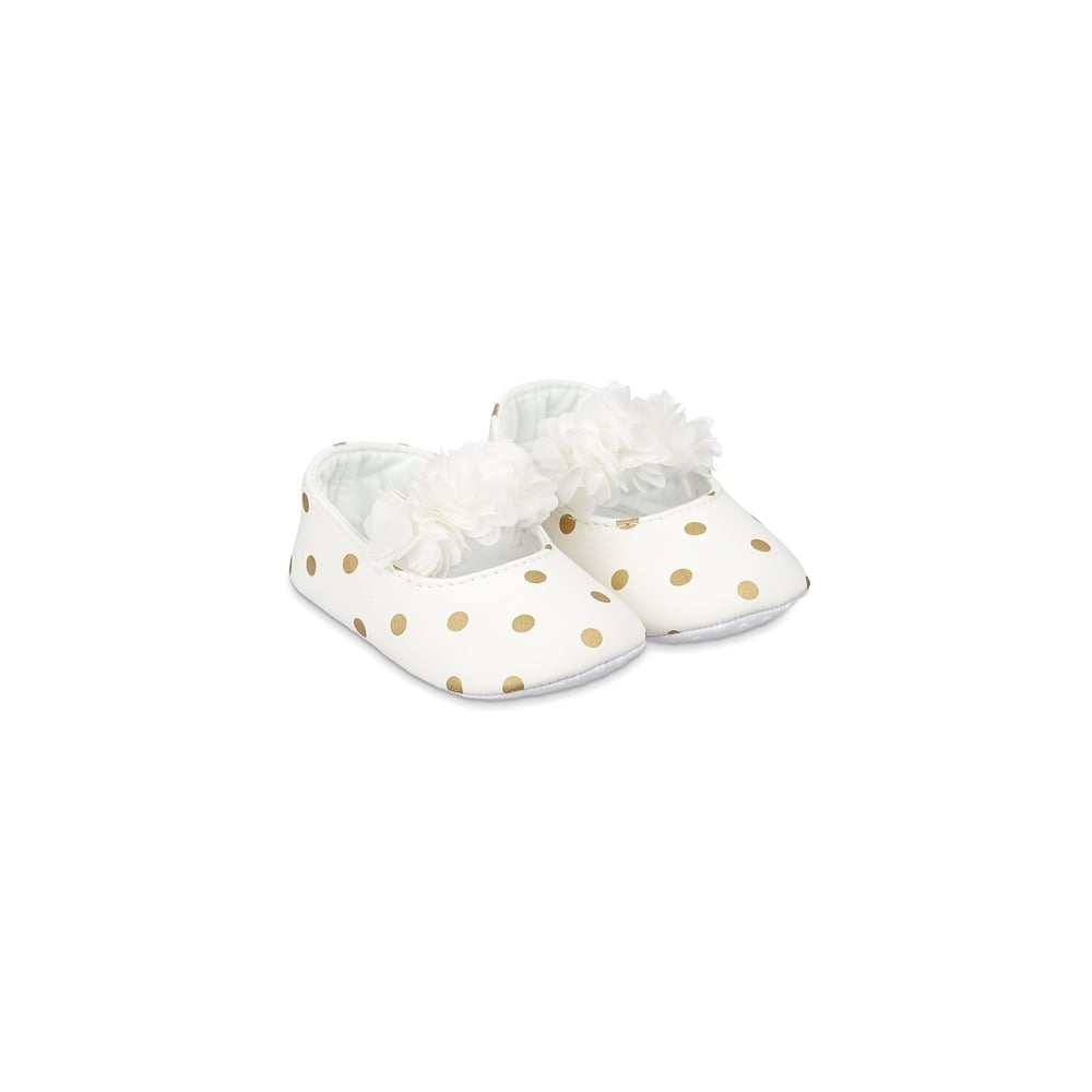 

Cream Spot Three-Dimensional Flower Baby Pram Shoes